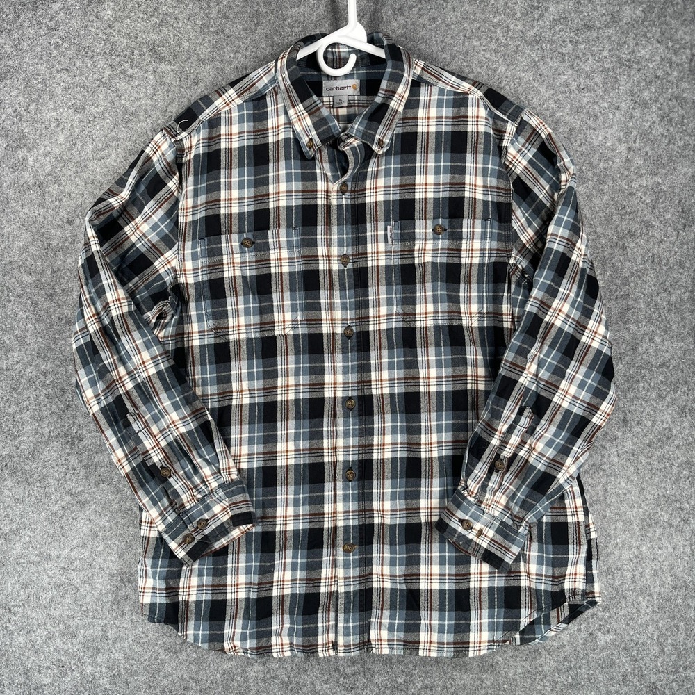 Carhartt Shirt Mens XL Blue Black Plaid Relaxed Fit‎ Flannel Long Sleeve Cotton